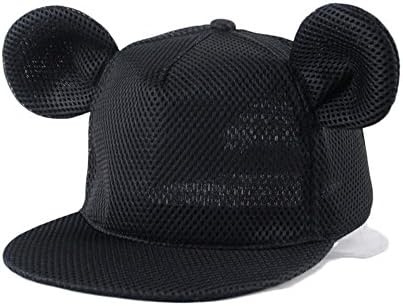 Women Cute mickey Big Ear Han Mesh Hat Adjustable Baseball Cap (One size, Black)