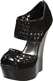 bebe Women's Celia Wedge Sandal,Black Fabric,8.5 M US