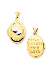 14k Gold Rhodium 2 Hearts 17mm Oval Locket