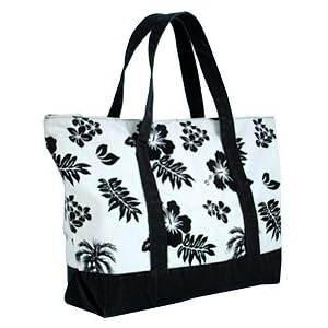 Hibiscus-Palm-Tree-Canvas-Tote-Bag-Black-Large