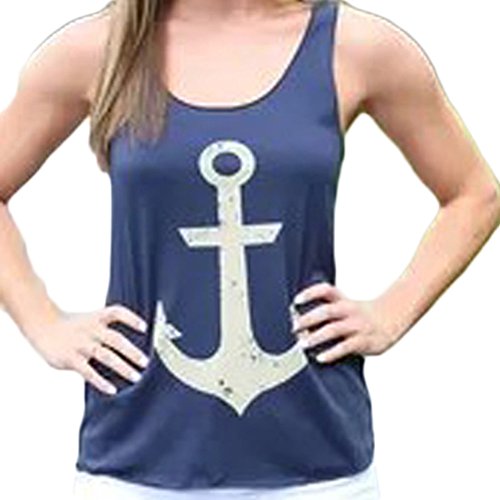 Yonger Women's Casual Vest Tops Sleeveless Shirt Blouse Blue XL