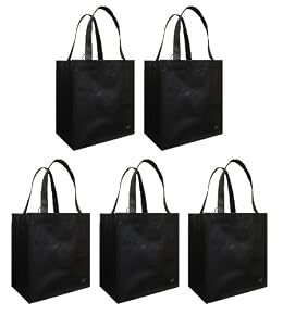 Reusable Grocery Tote Bag Black 5 Pack