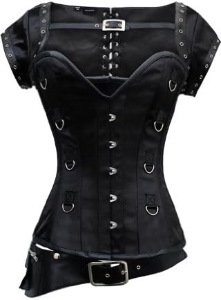 Corset Super Store Women's Satin Steampunk Corset With Jacket and Belt Black 30-Fits Natural Waist 34"-35"