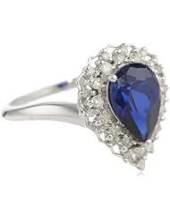 Sterling Silver Created Ceylon Sapphire and Diamond-Accented Ring, Size 7