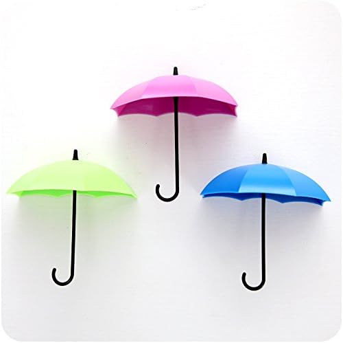 DINHAND Umbrella Shape Strong Sticky Hooks Kitchen,Bathroom,Bedroom,Living Room Super Weigh Hook up Hooks &amp; Rails(3-Pack)