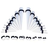 32 Piece Ear Taper Stretching Kit & Plug Set - 18pc White Acrylic Ear Taper Stretching Kit 14g-00g & 14pc White Acrylic UV Double O-Ring Plug Kit 10g-00g Ear Expander Set ~ bodfx