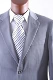 Men's Single Breasted 2 Button Super 120s Merino Wool Light Gray Dress Suit with Flat Front Pants