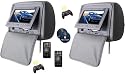 New Gray Zipper Headrest Pair 7" LCD Monitors and Region Free DVD Players USB SD Package & 2 Wireless Game Controllers with 32 Bit Game Disks and FM Transmitters! Wireless Game Car Package