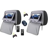 New Gray Zipper Headrest Pair 7 LCD Monitors and Region Free DVD Players USB SD Package... by Eliteautosoundsales