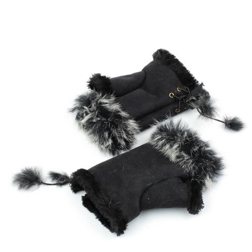 Fashion Girls Ladies Rabbit Fur Hand Wrist Warmer Winter Fingerless Gloves Black