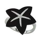 14K White Gold 1/10 ct. Diamond and Onyx Star Fish Ring