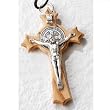 Saint Benedict 3" Wood Cruifix with Silver Corpus and Medal - Cord Necklace - Made in Italy