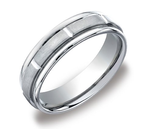 Men's 10k White Gold Hammered Wedding Band - 6mm Wide Comfort Fit Ring - View #6