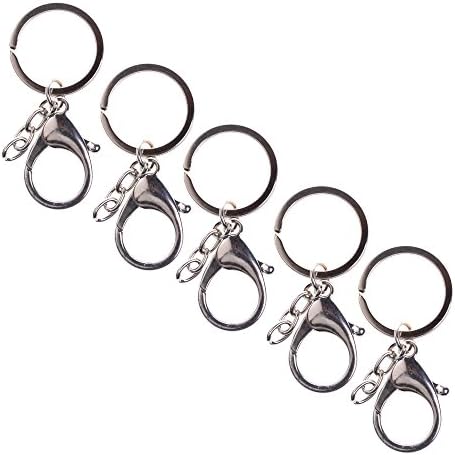 Bluecell Packed of 5 Silver Color 30mm Split Key Ring Lobster Clasps Clips with 25mm Chain