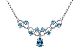 Unique 4.50 carats total weight Pear & Round Shape Swiss Blue Topaz Multi-Gemstone Necklace in Sterling Silver