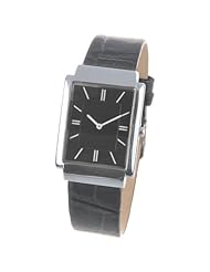 Orient Idea Ori-0297E Chic Unisex Rectangular Case Slim Design Quartz Watch with Synthetic Leather Band for Male - Black