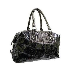 FF5372-BLK. *CLEARANCE*Croco Embossed Faux Patent Leather Satchel Bag-Blk The Measurement: 14.5(L) x 8.5(H) x 6(W). Zipper Closure. Double Shoulder Straps. tote bag lady girl woman women hand handbag shoulder hersta