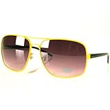 X-Large 80s Wide Men's Aviator Sunglasses Yellow Frame with Dark Purple Lens