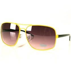 X-Large 80s Wide Men's Aviator Sunglasses Yellow Frame with Dark Purple Lens