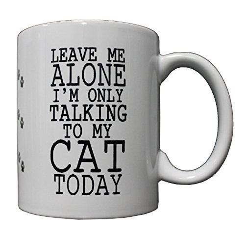 P&B Leave Me Alone Talking to My Cat Ceramic Coffee Mugs 11 oz
