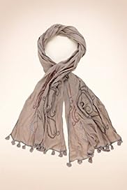 Indigo Collection Pure Cotton Embroidered Tassel Trim Scarf