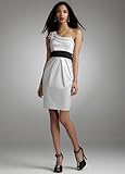 IMAGE OF David's Bridal Short One Shoulder Stretch Jacquard Dress Style 8751B921, Silver, 2
