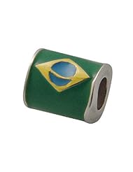 Zable(tm) Sterling Silver Brazil Enamel Flag Bead / Charm