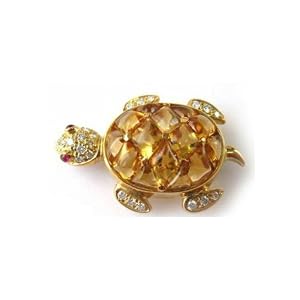 Animal Collection Citrine and Diamond Tortoise 18KYG Pin by