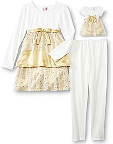 Girl's Leggings Tunic Dress Matching 18" Doll Dress Gold Holiday Sparkle 6/6x or 7/8 (6/6x)