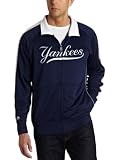MLB Men's New York Yankees Profector Mock Neck Full Zip Raglan Jacket (Athletic Navy/Stone Gray/White, X-Large)