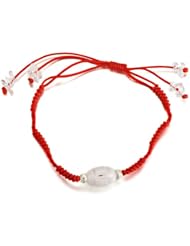 Honeystore Girls 925 Sterling Silver Crystal Jade Red Rope Strand Bracelet Thickness 0.4 cm