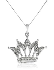 10k White Gold Diamond Crown Pendant Necklace (1/4 cttw, I-J Color, I2-I3 Clarity), 18"