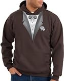 TUXEDO with WHITE FLOWER Tux Adult Pullover Hooded Sweatshirt Hoodie - Dark Chocolate Brown