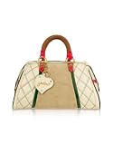 Ghibli Quilted Beige and Brown Leather Trim Bauletto Bag