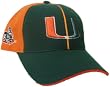 Men's Miami Hurricanes Dark Forest adjustable split "U" cap with sides in orange. Sebastian logo on side of cap.