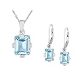 Blue Topaz Earrings and Pendant Set 6.0 Carat (ctw) in Sterling Silver