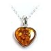 Sterling Silver Amber Heart Pendant, 18"