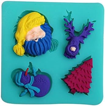 Christmas Theme Tree Snowman Reindeer Santa Claus Fondant Gum Paste Molds Silicone for Cake Cupcake Decorations Random Color