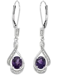 14K White Gold Natural Amethyst Lever Back Earrings, 1 7/16 inch long