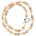 Pearl Freshwater Cultured Pink Tones Necklace Strand 7.5-8mm 18" Heart Clasp Bucasi