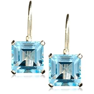 Click here to buy 14k Yellow Gold 6mm Blue Topaz Square Stationary Lever Back Earrings.