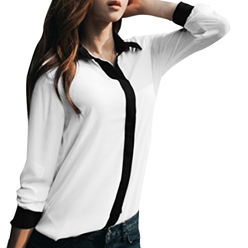 Allegra K Women Long Sleeve Button Down Sheer Chiffon Shirt Blouse