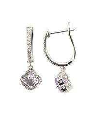 14k White Gold, Four Leaf, Drop, Diamond Earring, with Amethyst Stone, with .17 Cttw of Diamonds (G-H Color, SI1-SI2 Clarity)
