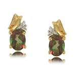 Mystic Fire Topaz Stud Earrings W/ Diamond 10K Gold New