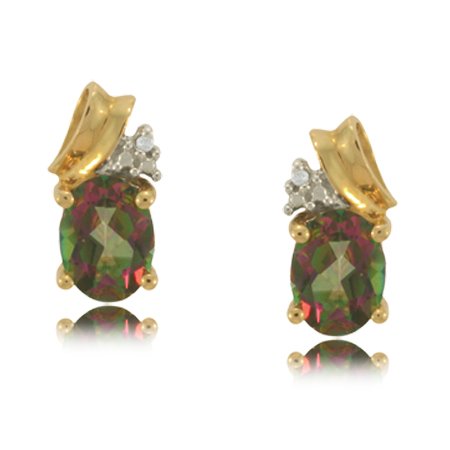Mystic Fire Topaz Stud Earrings W/ Diamond 10K Gold New