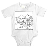 Onesie with black and white, mountains, trees, United States, Northwest, landscape, pine, field