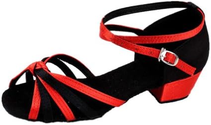 Fashionwu Comfortable 5 Lace Knot Ballroom Latin Tango Dance Shoes For Children Teenage Adult Red Black Size39