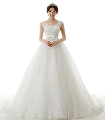 V-neck Lace-Up Beaded Tulle Floor Length  Dress