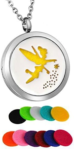 Juva Tinkerbell Essential Oil Diffuser Necklace Premium Stainless Steel Locket w/24" &amp; 18" Chain &amp; 10Pads