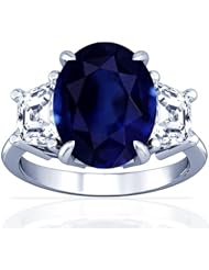 18K White Gold Oval Cut Blue Sapphire Three Stone Ring